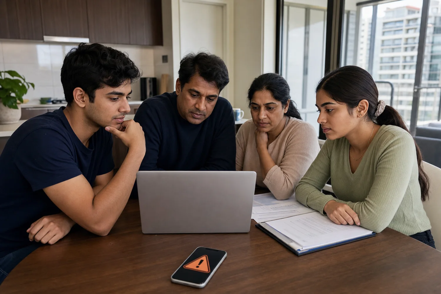 Indian international student and family in Australia reviewing visa documents carefully to avoid agent scams