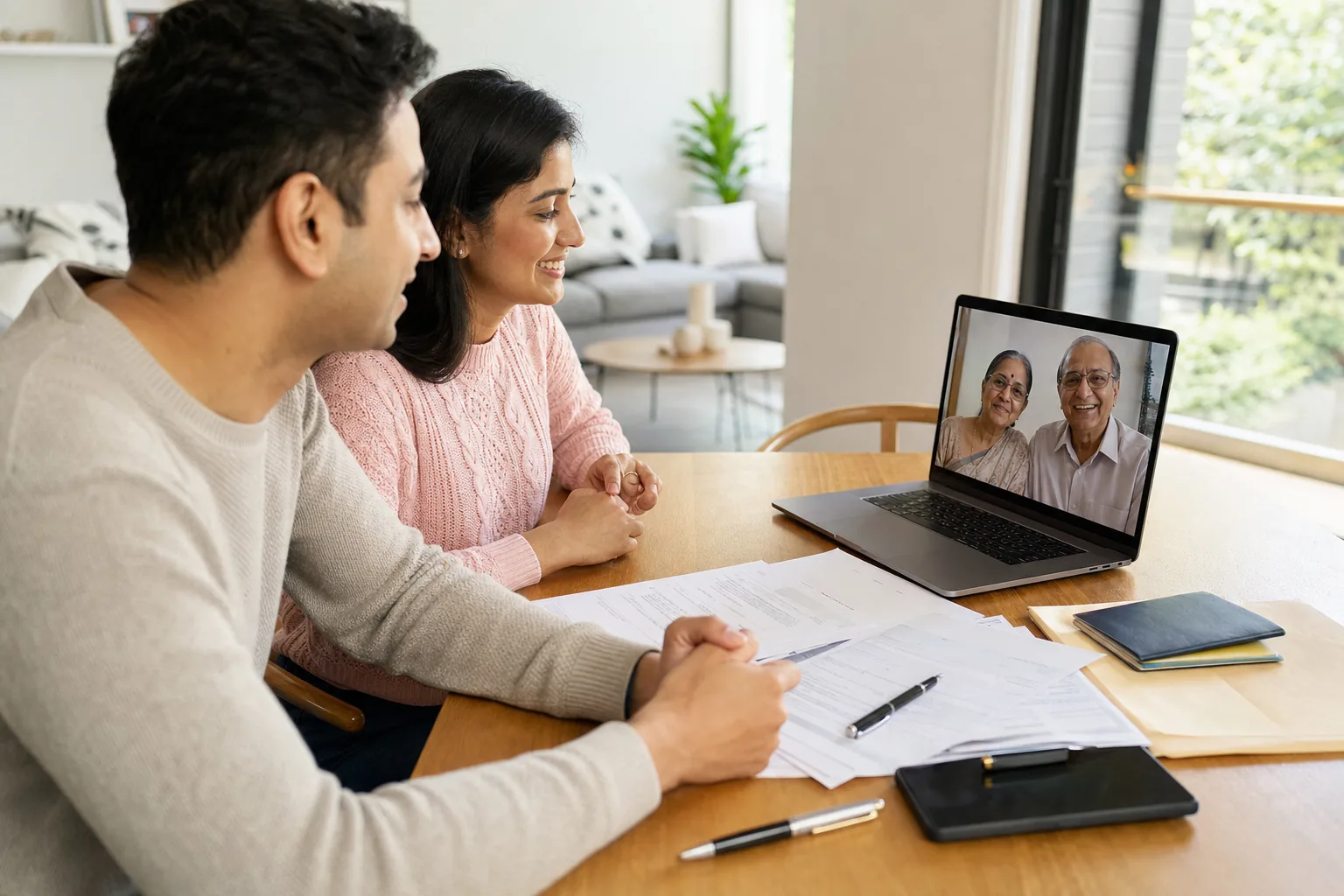 Indian Australian family preparing visitor visa documents for parents visiting Australia from India