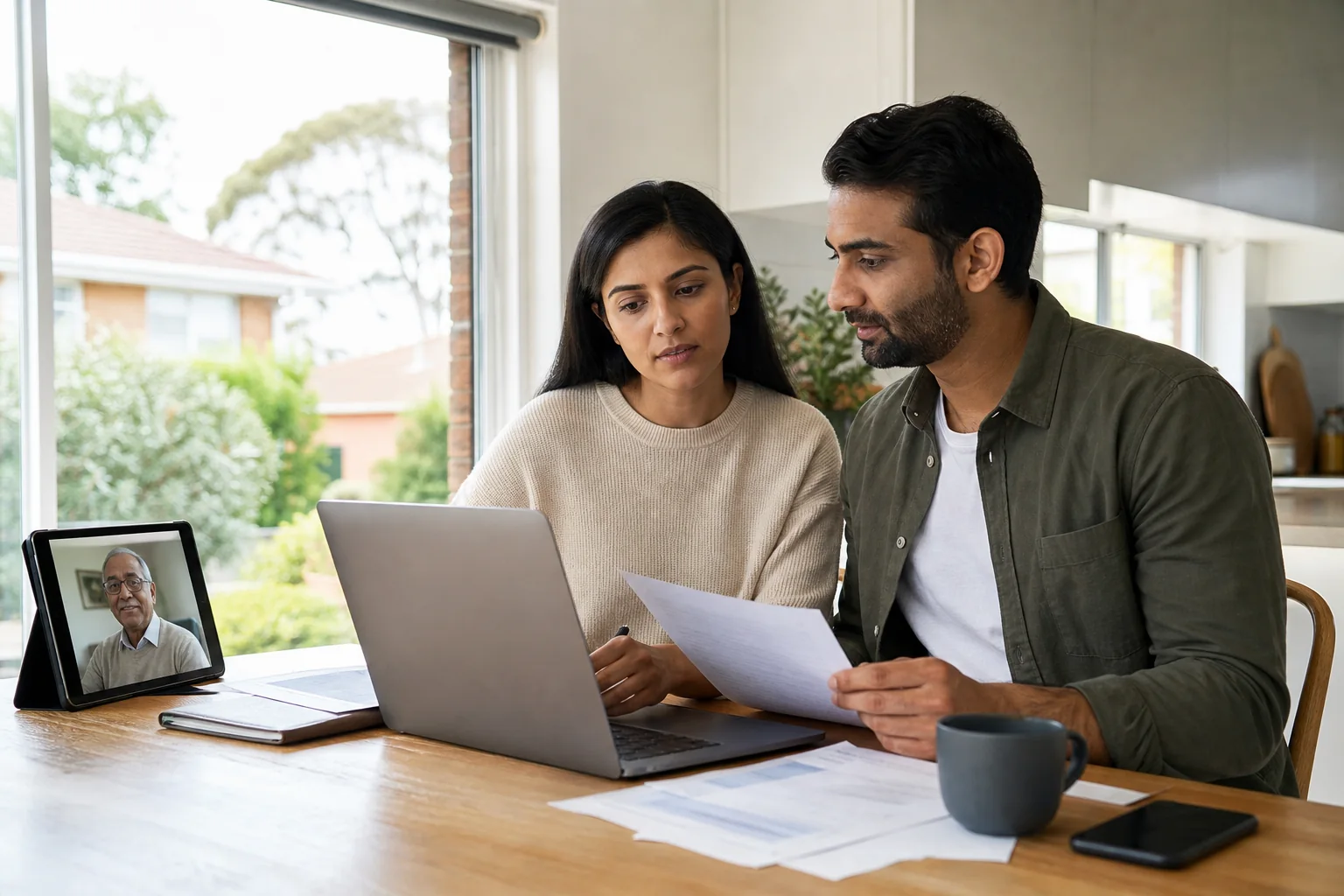 Indian-Australian family reviewing an Australian Family visa application at home