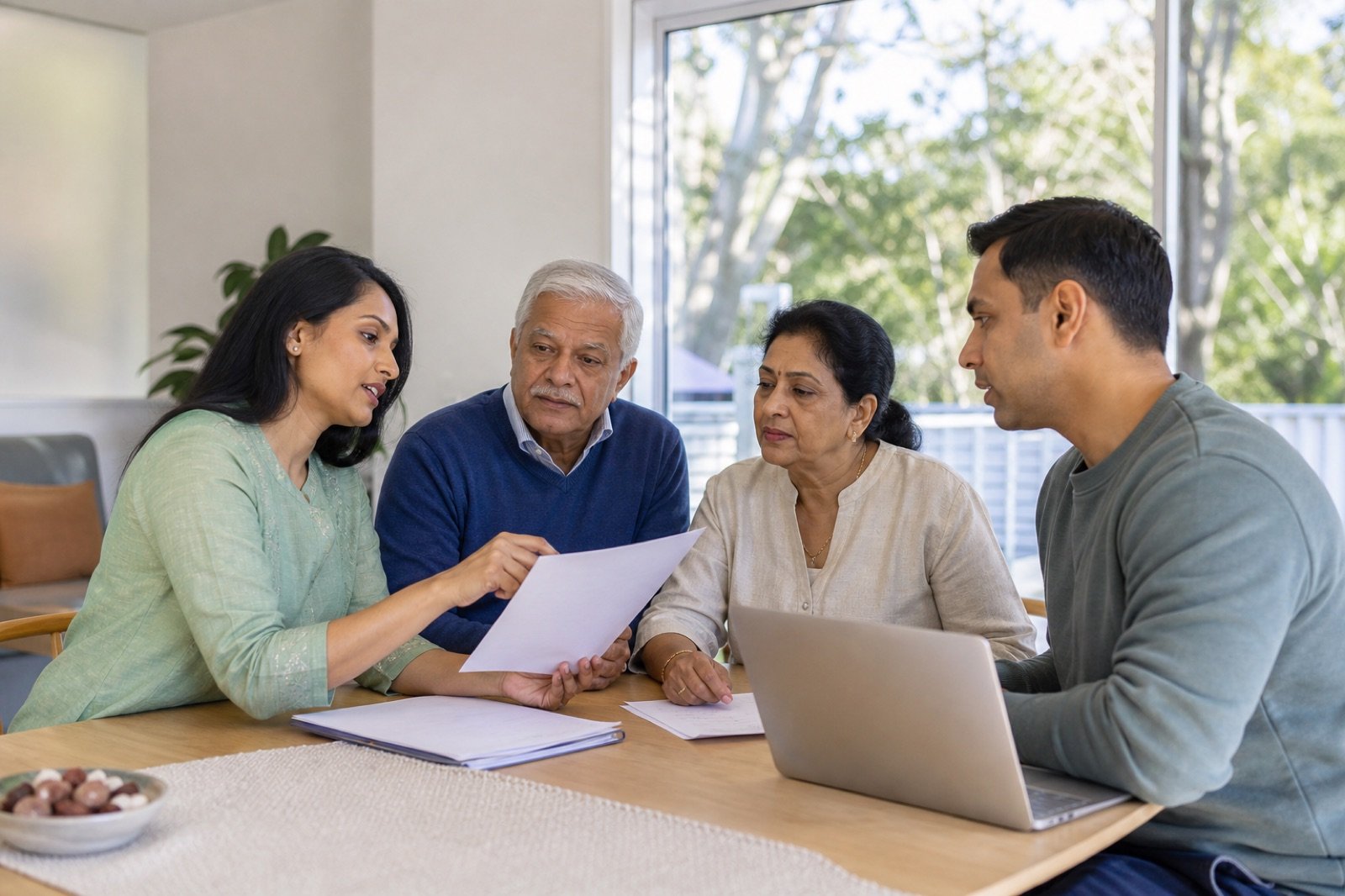 Indian Australian family comparing parent visa options together at home in Australia